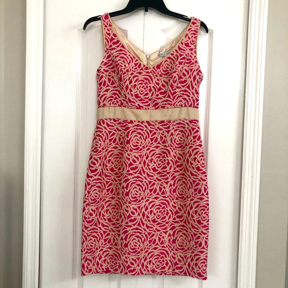 Maggy London womens sleeveless floral sheath dress pink 6 y2k barbiecore
